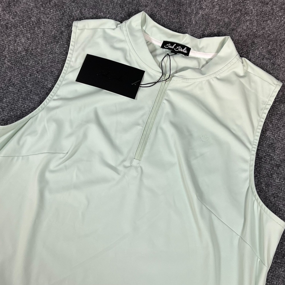 Womens Bad Birdie 1/2 Zip Mint 24 Sleeveless Performance Blade Polo Shirt XL NWT